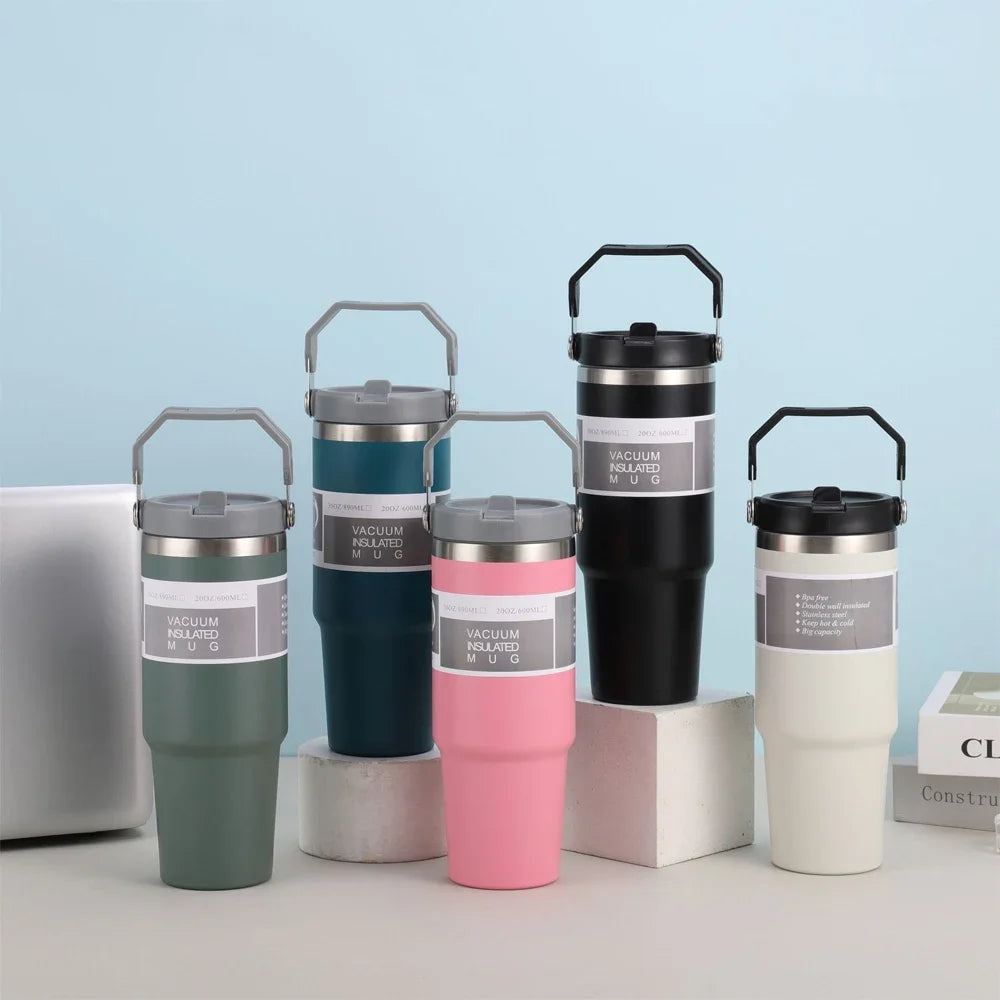 30oz Vacuum-Insulated SS Travel Tumbler with BPA-Free Tritan Lid – Hot & Cold, 900ml, Black/Green/Pink/White