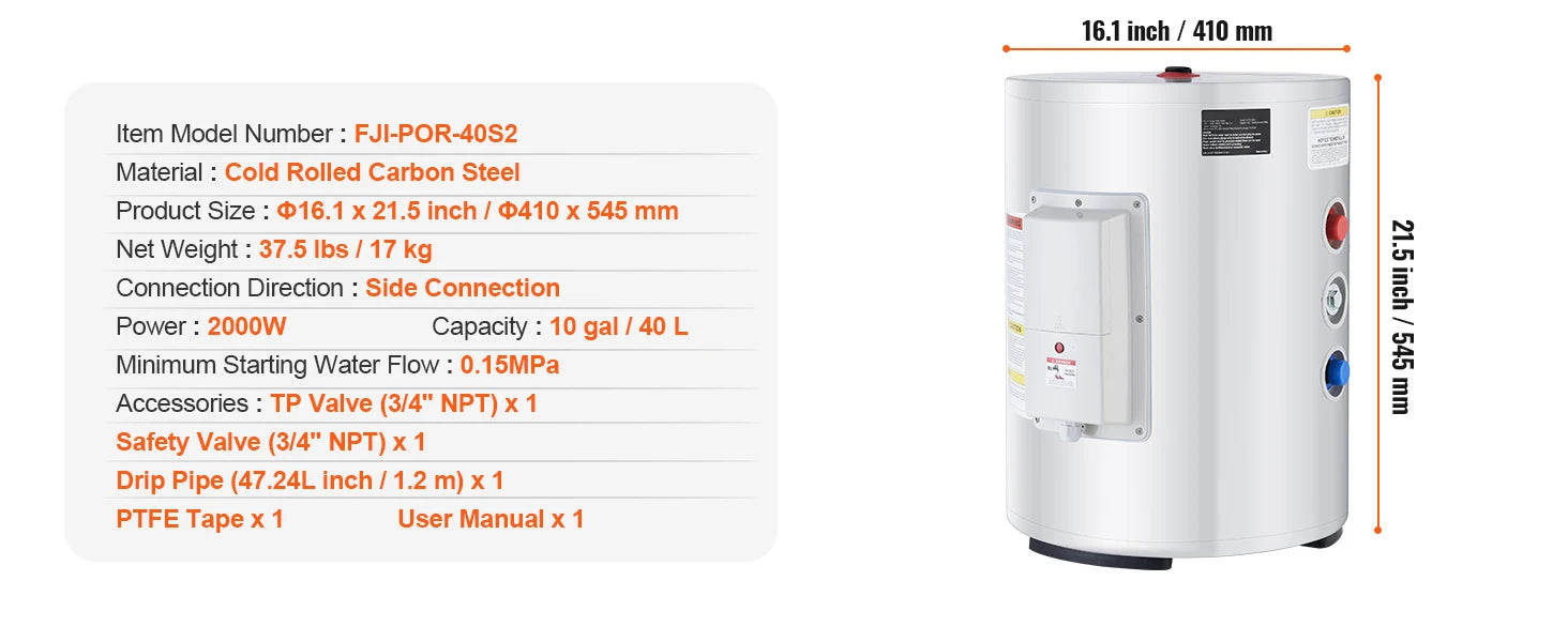 Electric Water Heater Tank 40/70L — 1.6kW Instant Hot Water with LED Display, IPX4