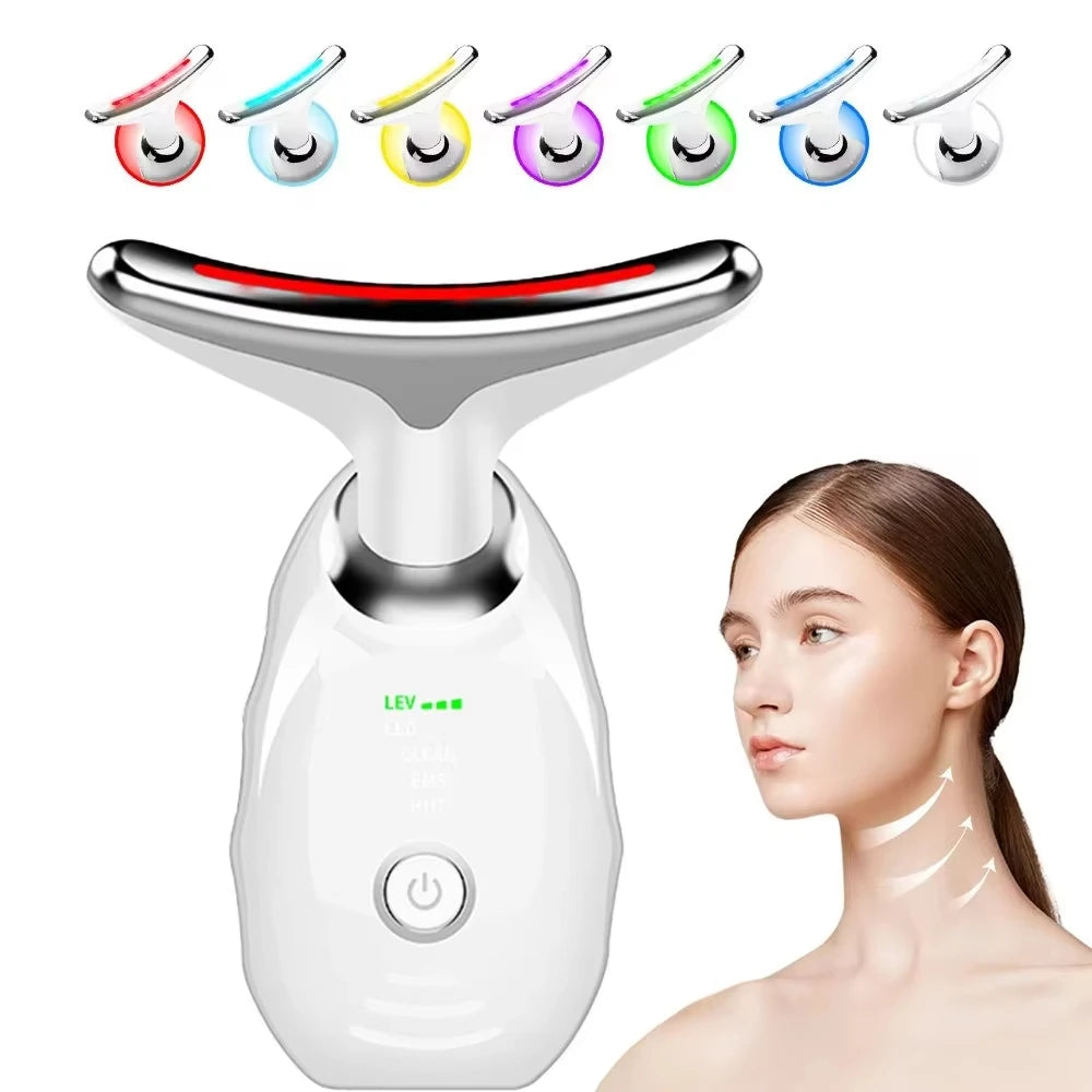 7-Color LED EMS Face & Neck Lifting Massager – Anti-Wrinkle, 45°C Heat & Vibration Skin Tightening Device