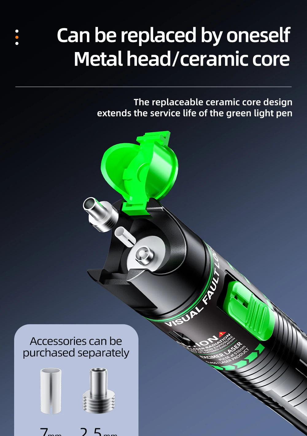 Rechargeable Green VFL Fiber Optic Tester – 15mW to 100mW Visual Fault Locator Pen