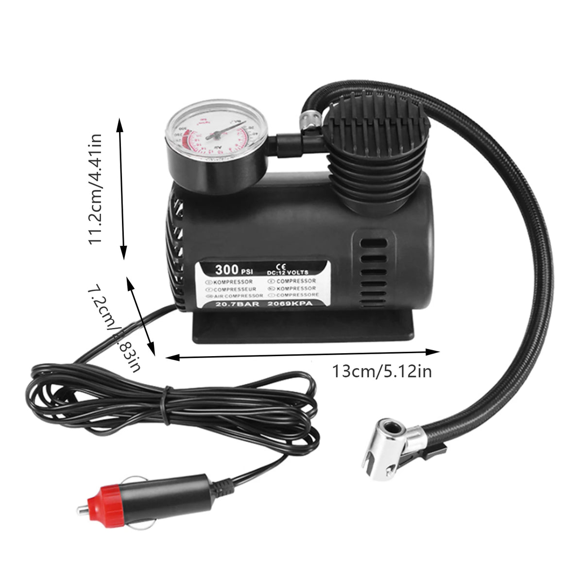 Hilitand 12V Mini Car Tire Inflator with 2 m Cord
