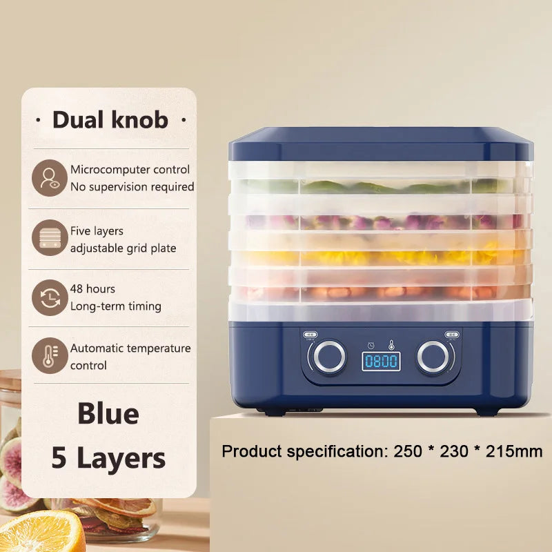Mini Food Dehydrator – 5 Trays, 110V, Dried Fruit, Vegetables, Herbs, Pet Meat & Snacks Air Dryer