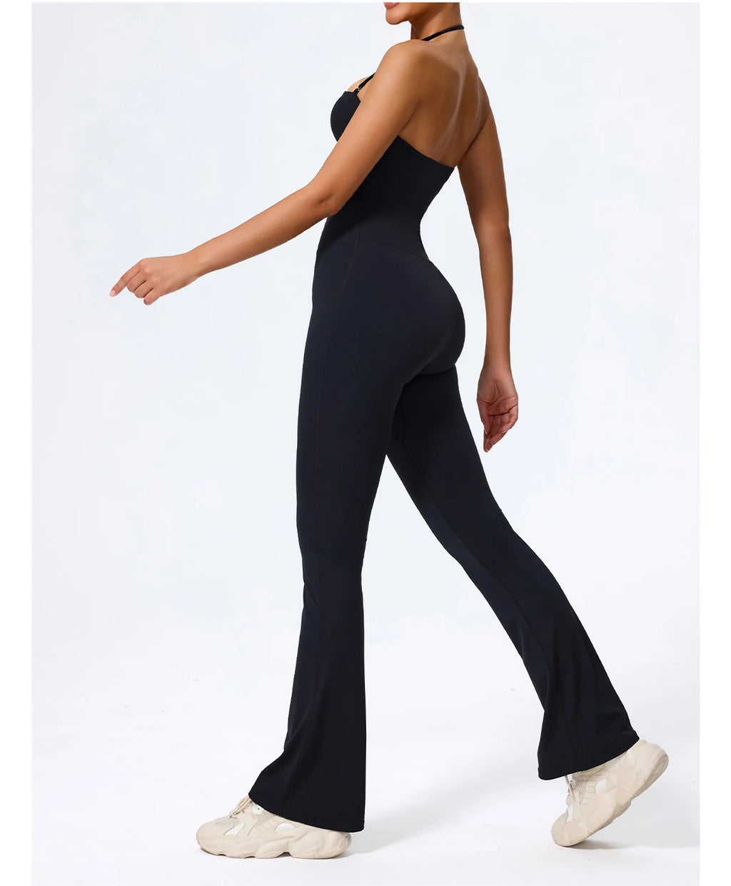 Women's Sleeveless Yoga Jumpsuit – Gym Flared Overalls Neck-Hanging Backless Sportswear