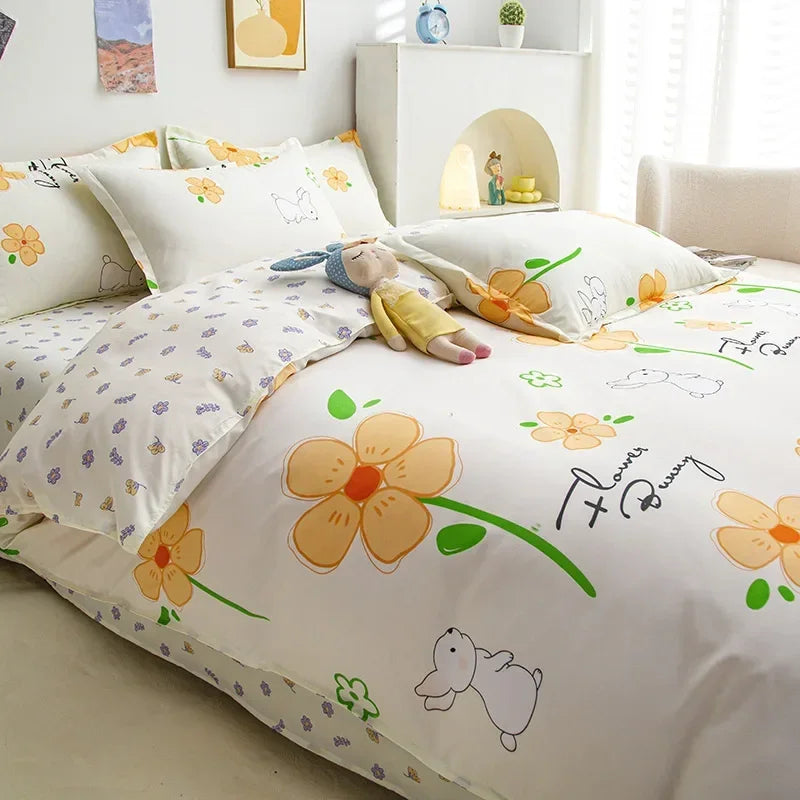 Cartoon Print Duvet Cover Set – Skin-Friendly 400TC Polyester, 3-Piece with 2 Pillowcases, 20 Designs & 4 Sizes