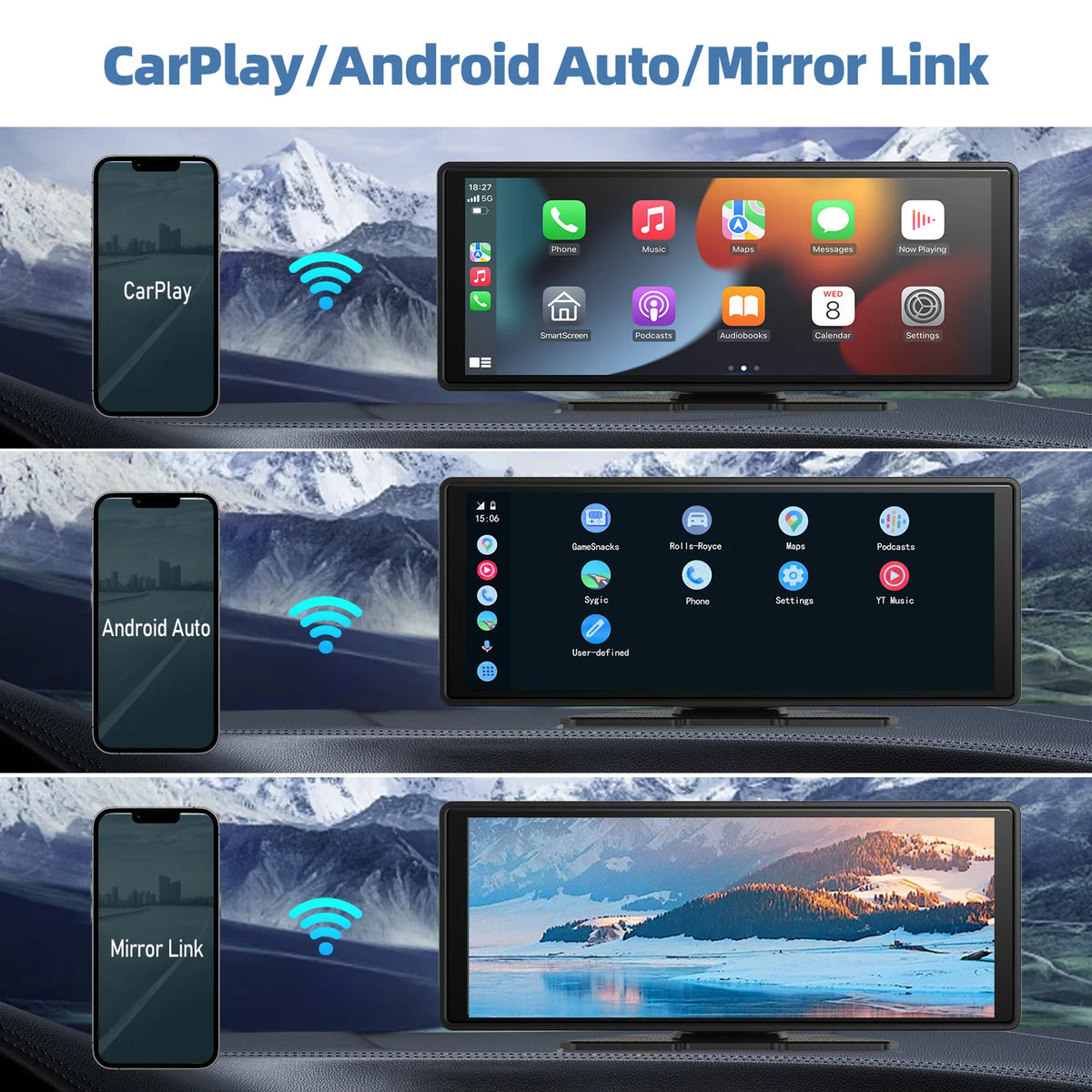 Wireless CarPlay Screen for Car – 10.26" Android Auto Touchscreen Stereo System