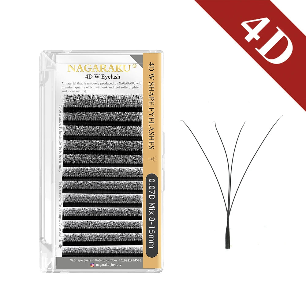 Salon-Perfect Lashes. Every Time. — NAGARAKU W Shape Premade Fan Eyelash Extensions | 3D 4D 5D, C & D Curl, 0.07mm, 8–15mm, Natural Soft Light