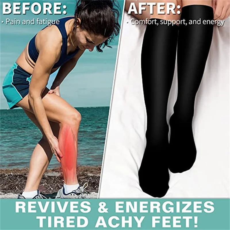 Knee High Compression Stockings 20-30mmHg – 6 Pairs Sports, Medical, Varicose Veins, Pregnancy, Edema & Diabetes