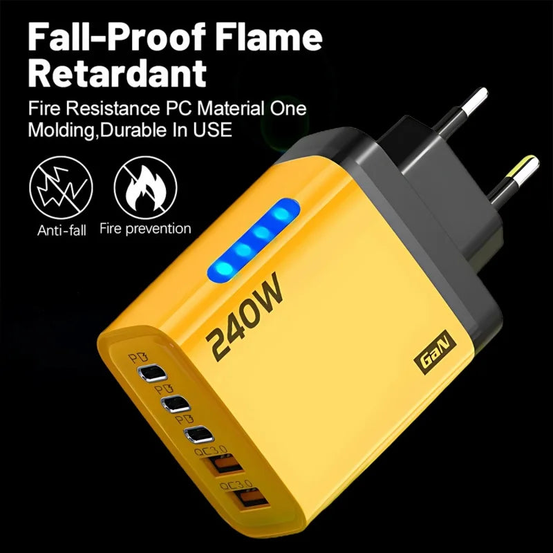 5-in-1 GaN Desktop Charger 240W — Multi-Port Fast Charging Station for All Devices