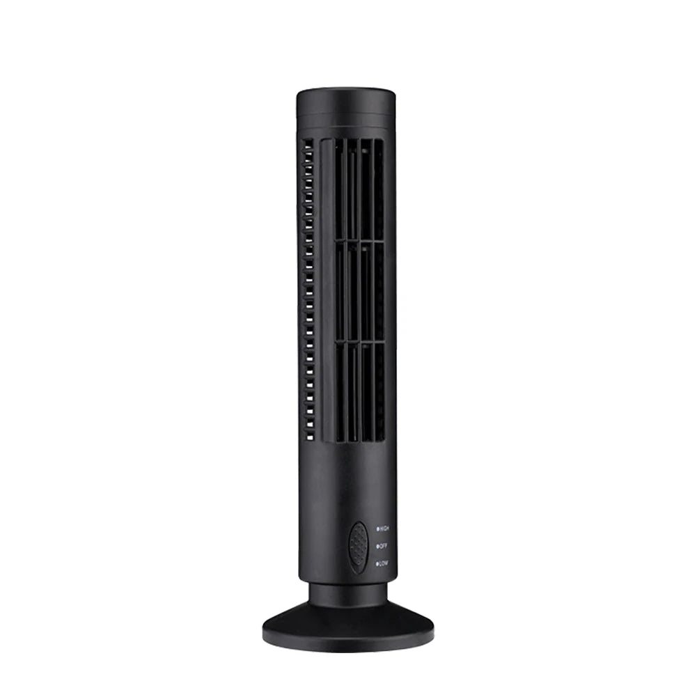 LED Bladeless Tower Fan — USB Powered, 2-Speed, Safe for Kids & Pets, Space-Saving Design