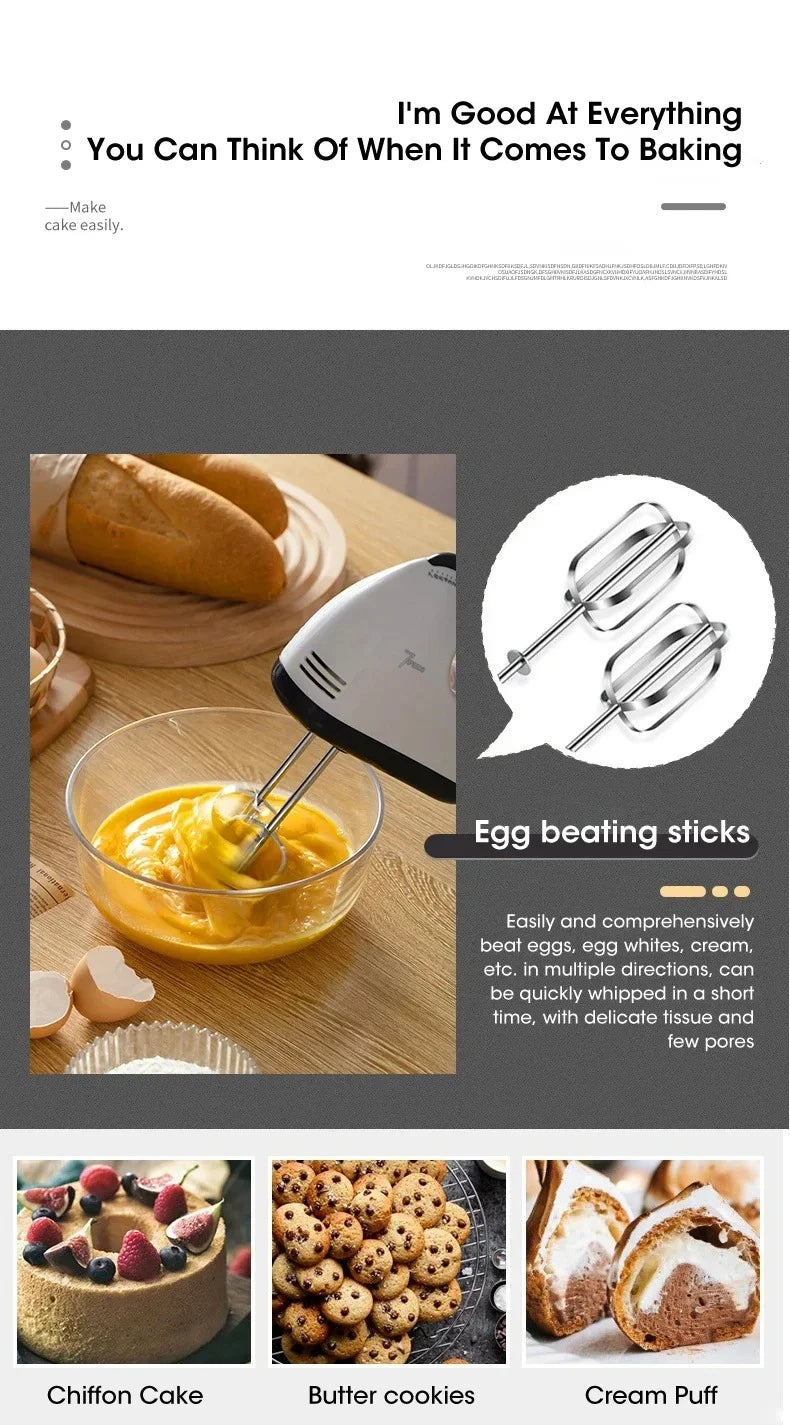 7-Speed Handheld Electric Egg Beater – Automatic Household Mixer, Dough Blender & Cream Whipper for Baking
