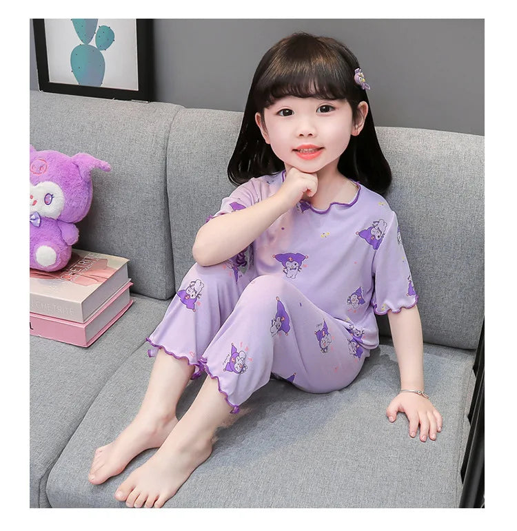 2026 Sanrio Kawaii Kids Pajamas Set | Hello Kitty & Kuromi 2-Piece Anime Loungewear