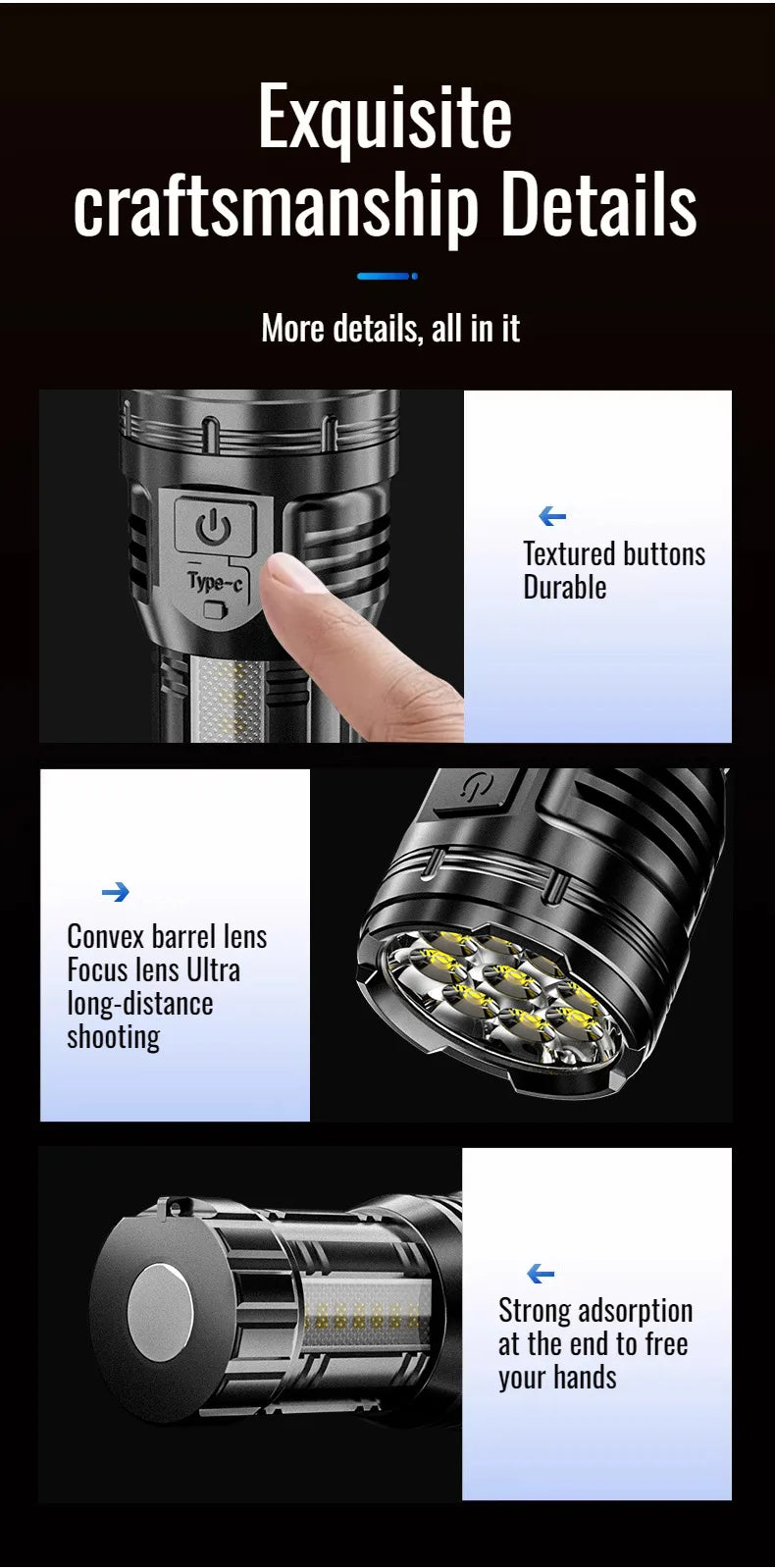 Mini LED Flashlight – USB Rechargeable, 10W, Adjustable Zoom, 100–200m, Waterproof Outdoor Torch