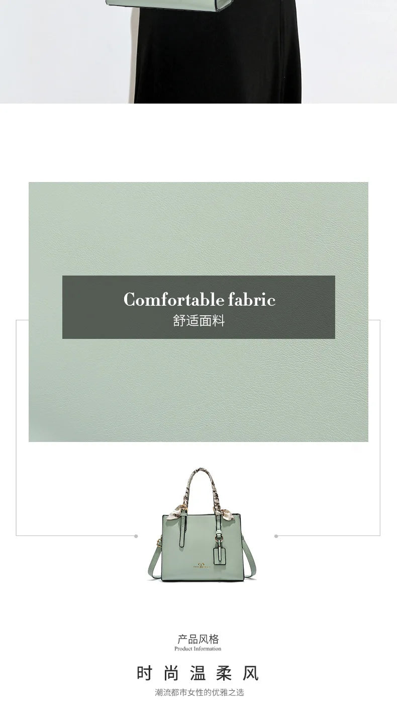 Elegant PU Square Tote Bag – Silk Scarf Crossbody Shoulder Handbag for Women