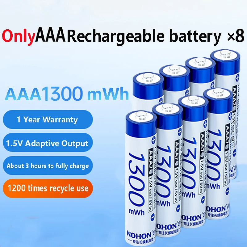 NOHON 1.5V Li-ion Rechargeable AA/AAA Batteries – 3600mWh High Capacity Long Lasting with Battery Charger