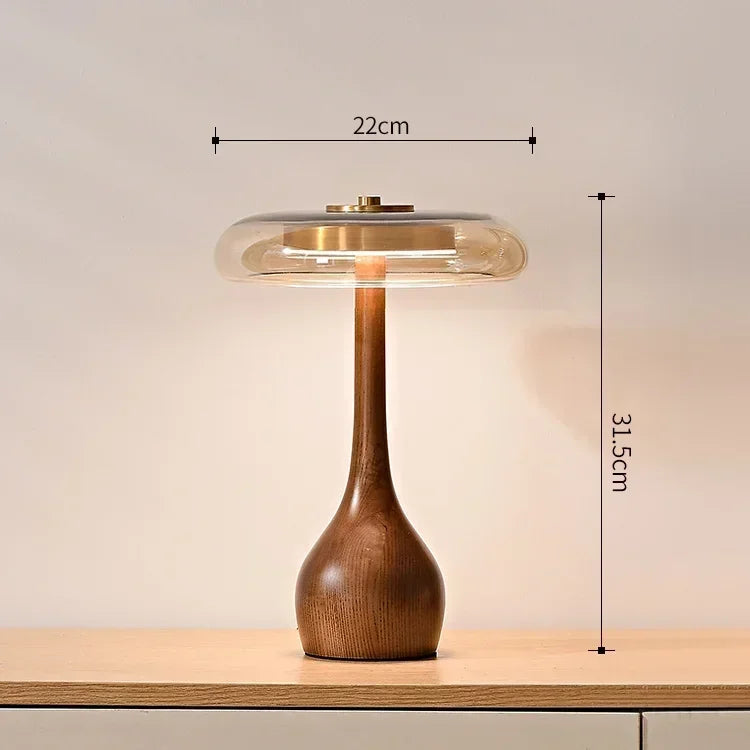Retro Glass Table Lamp – Sculpted Wood-Look Base