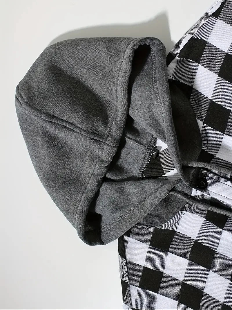 Men's Hooded Plaid Shirt Jacket – Casual Long-Sleeve Layer