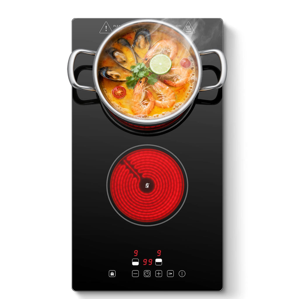 2-Zone Ceramic Hob – 3000W, Child Lock, 9 Heat Levels, 1-99 Min Timer, 60cm Black Glass (CE Certified)