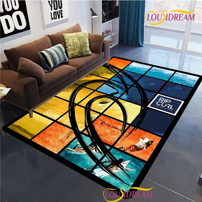 Surf Print Area Rug – Non-Slip Living Room, Bedroom & Kitchen Carpet