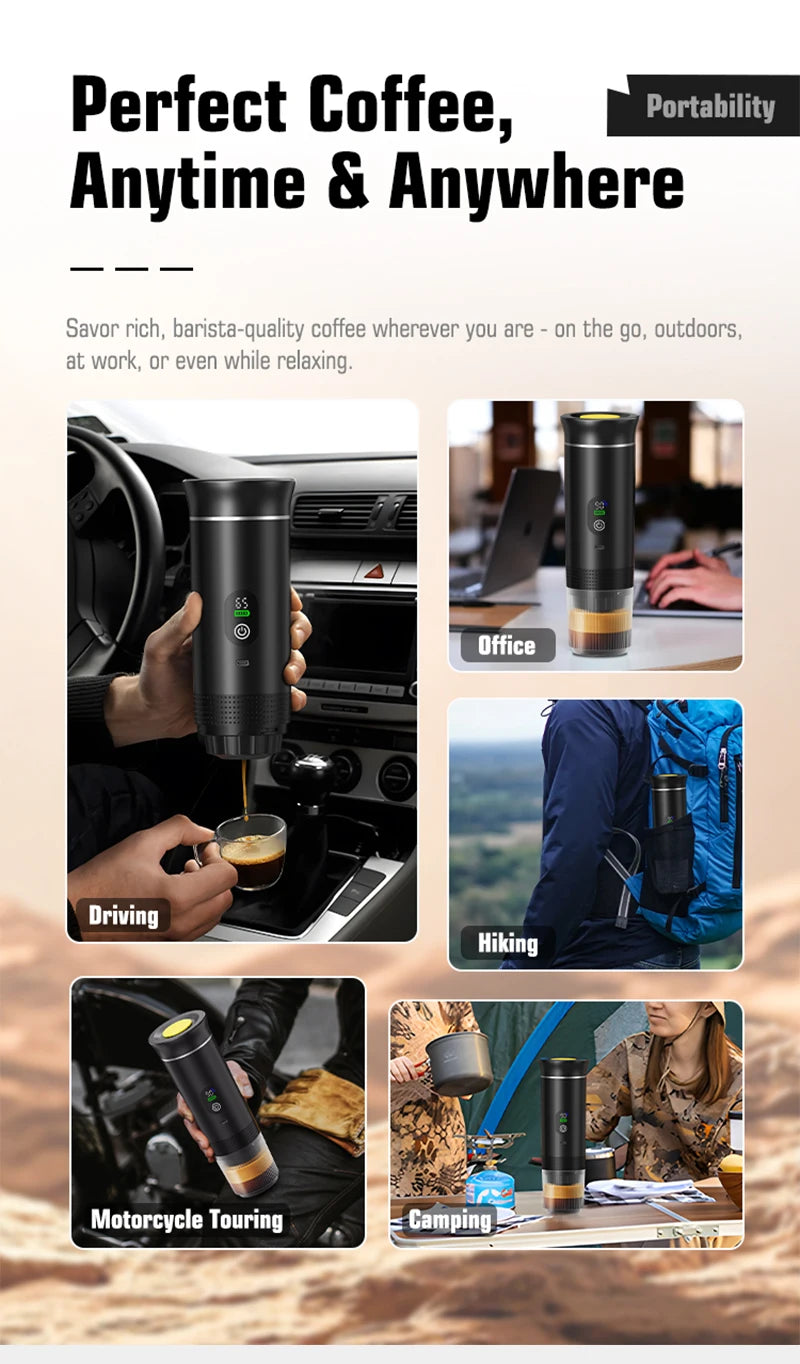 DENOKIN Portable Espresso Coffee Maker – 3-in-1 Capsule Machine with Digital Display for Car, Home & Camping