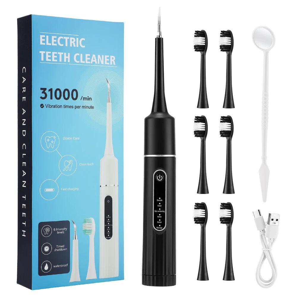 Dentist-Level Clean at Home — Electric Teeth Cleaner & Tartar Remover | 6-Gear Modes, 31,000 Vibrations/Min, IPX6 Waterproof, Type-C Charging