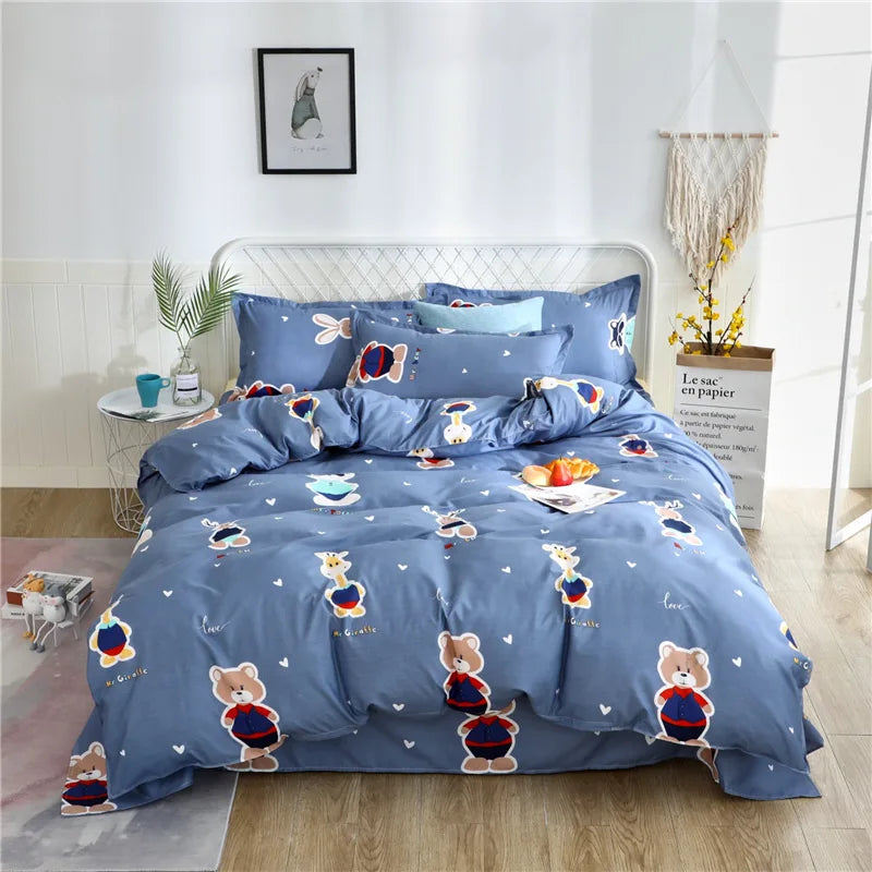 Cartoon Print Duvet Cover Set – Skin-Friendly 400TC Polyester, 3-Piece with 2 Pillowcases, 20 Designs & 4 Sizes