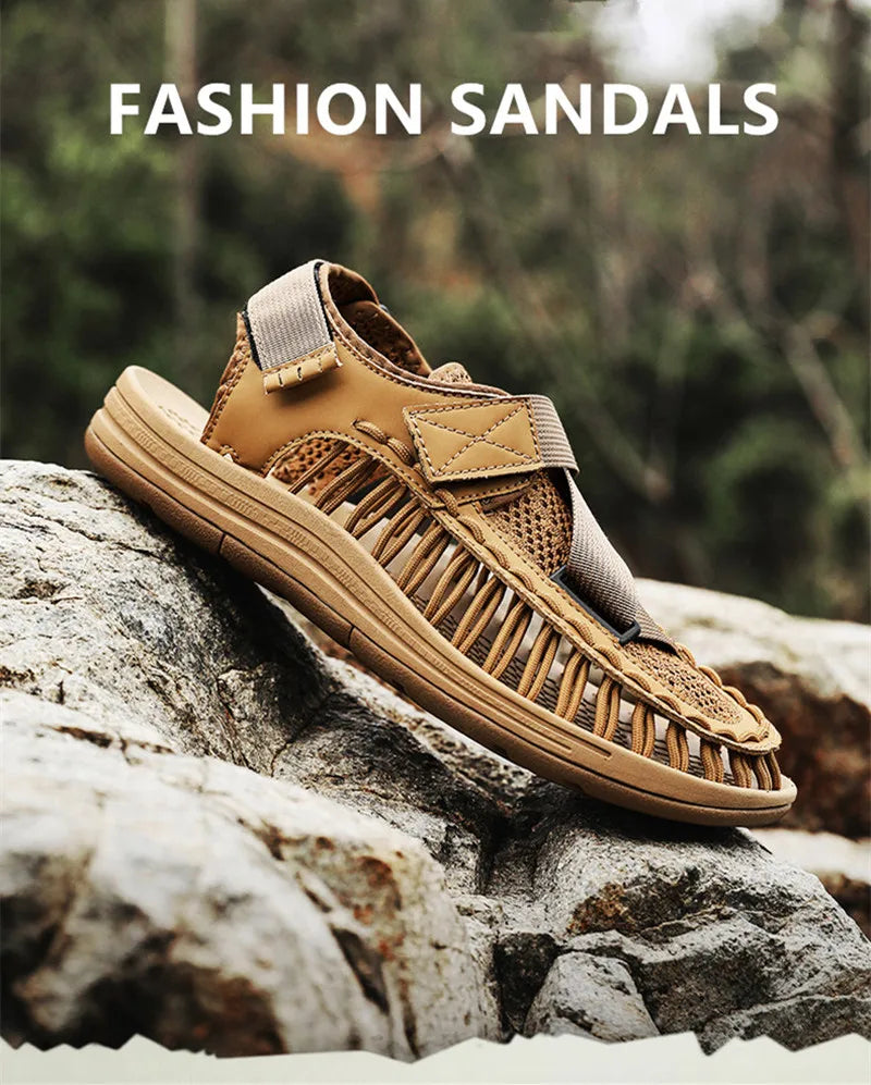 Men's Handmade Woven Beach Sandals – Breathable Casual Flat Sandals