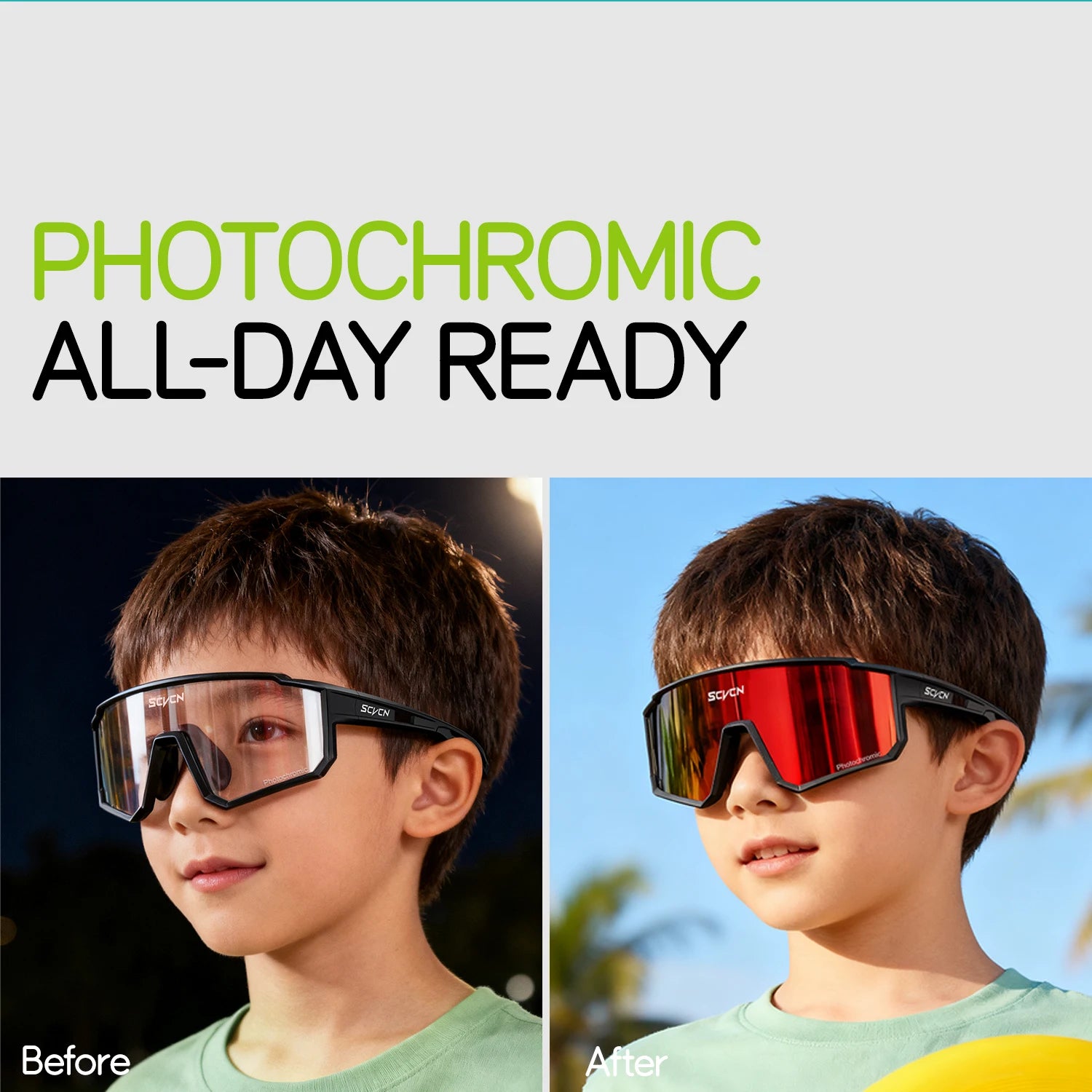 SCVCN Kids Photochromic Sport Sunglasses | UV400 Boys Girls Outdoor Skateboarding Bike Golf Eyewear