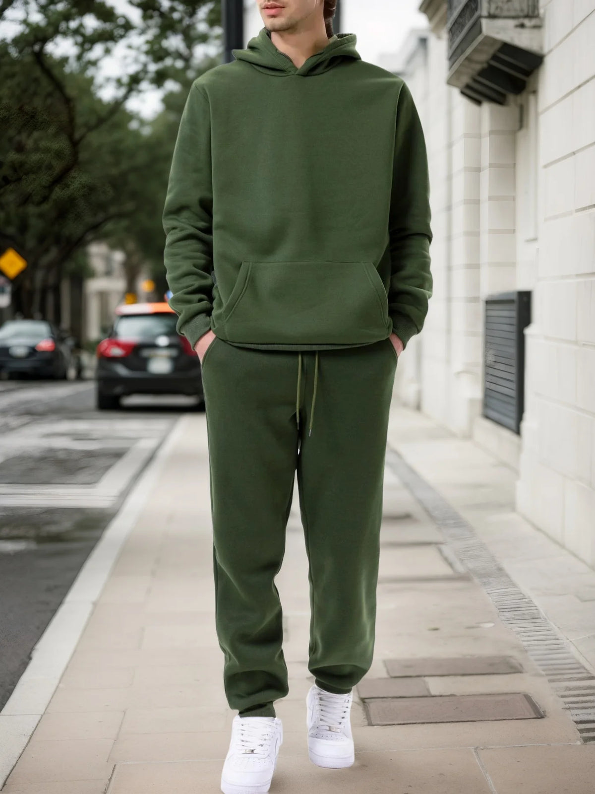 Men's Solid Color Hoodie & Jogging Pants Tracksuit – Casual Outdoor Sportswear Set
