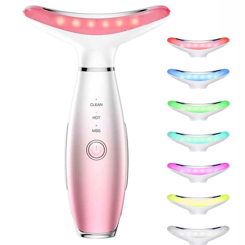 7-Color LED Neck & Face Lifting Massager – Microcurrent, 45° Heat Therapy & Anti-Wrinkle Beauty Device