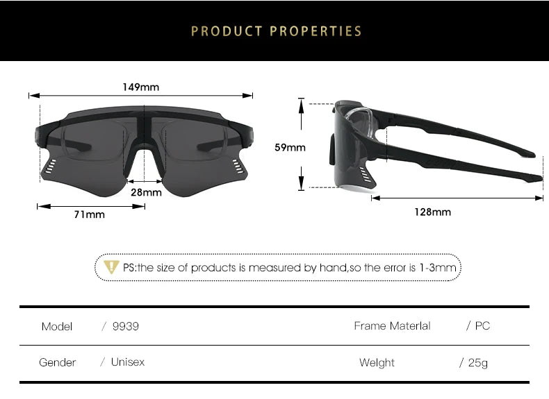 KAMMPT Oversized Sports Cycling Sunglasses | Mirror Anti-UV Windproof Protective Shades for Men & Women