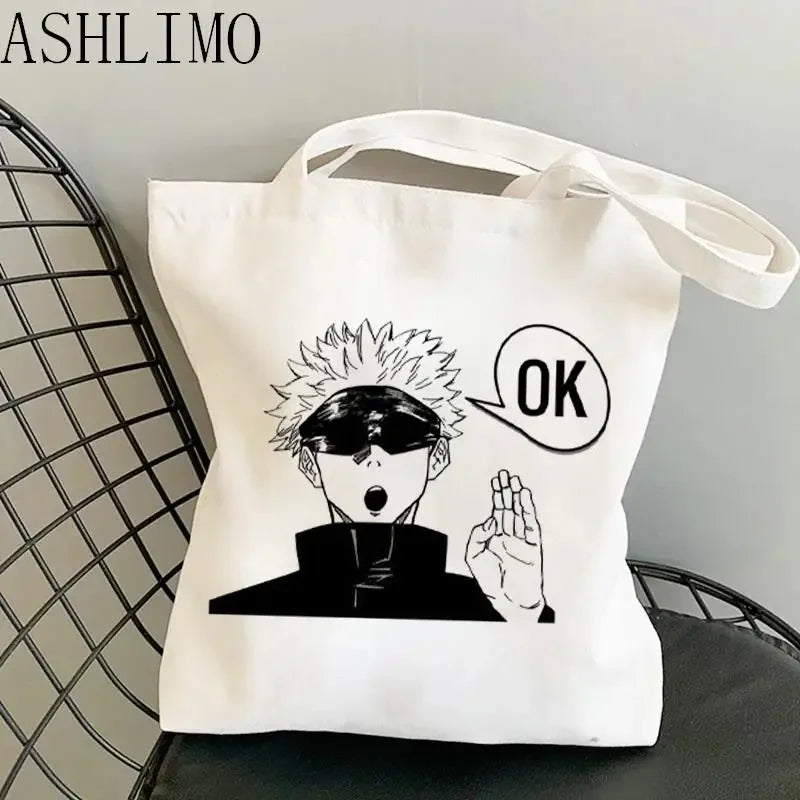 Jujutsu Kaisen Anime Canvas Tote Shopper Bag – Large Reusable Shoulder Bag for Women