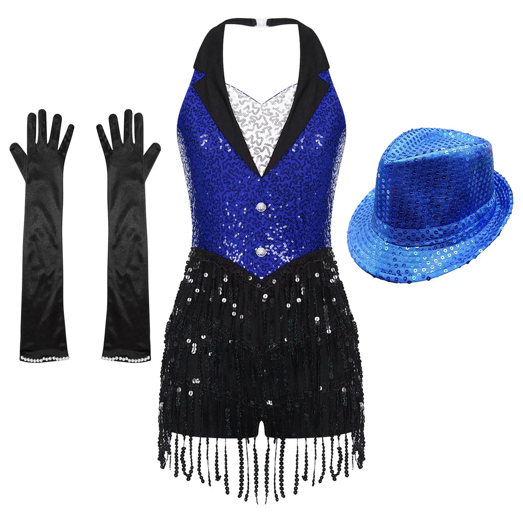 Women's Sequin Dance Dress – Shiny Sleeveless Latin Jazz Tango Salsa Leotard Bodysuit Outfit