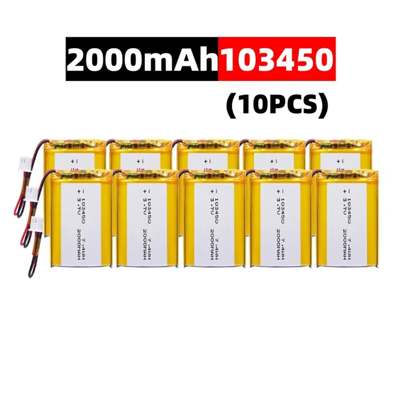 103450 3.7V 2000mAh Polymer Lithium Rechargeable Battery – JST PH 2.0mm 2-Pin for Camera GPS MP5 Bluetooth Headset