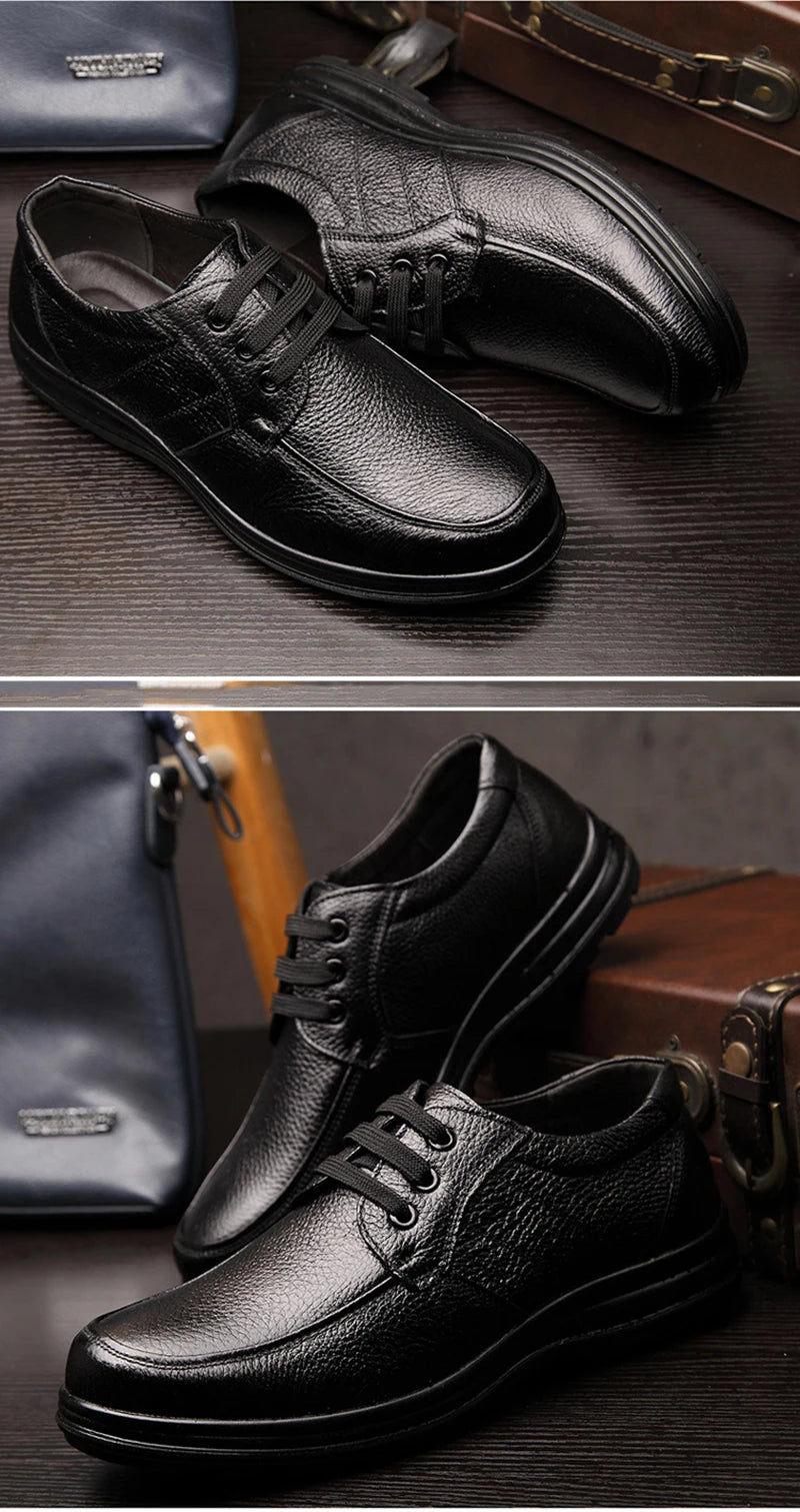 Men's Black Leather Lace-Up Casual Shoes