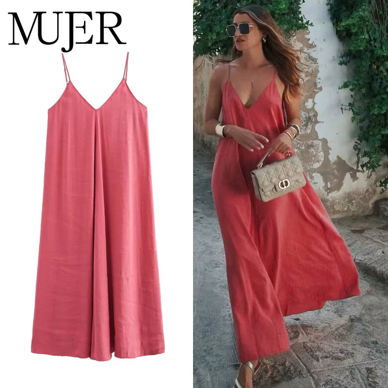 Red Backless Slip Maxi Dress — Sexy Draped Beach Party Dress