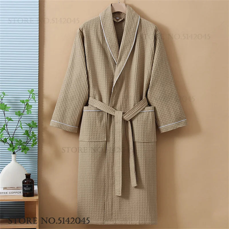 100% Cotton Waffle Couple Robe | Kimono Yukata Loungewear Bathrobe for Women & Men