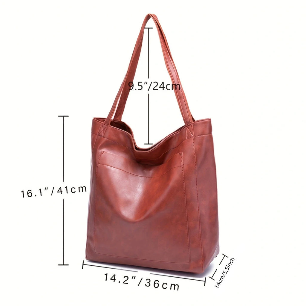 SNOWJENNY Retro Waxed PU Large Tote Bag – Commuter Shoulder Handbag with Pockets for Women