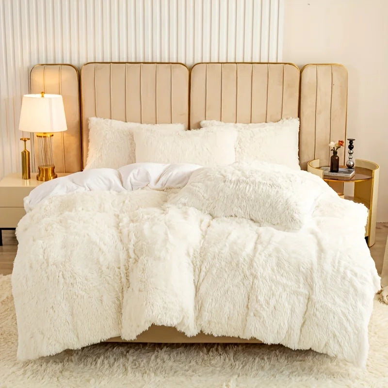 Plush Faux Fur Duvet Cover Set – Luxurious 3-Piece Bedding, 16 Colors & 10 Sizes