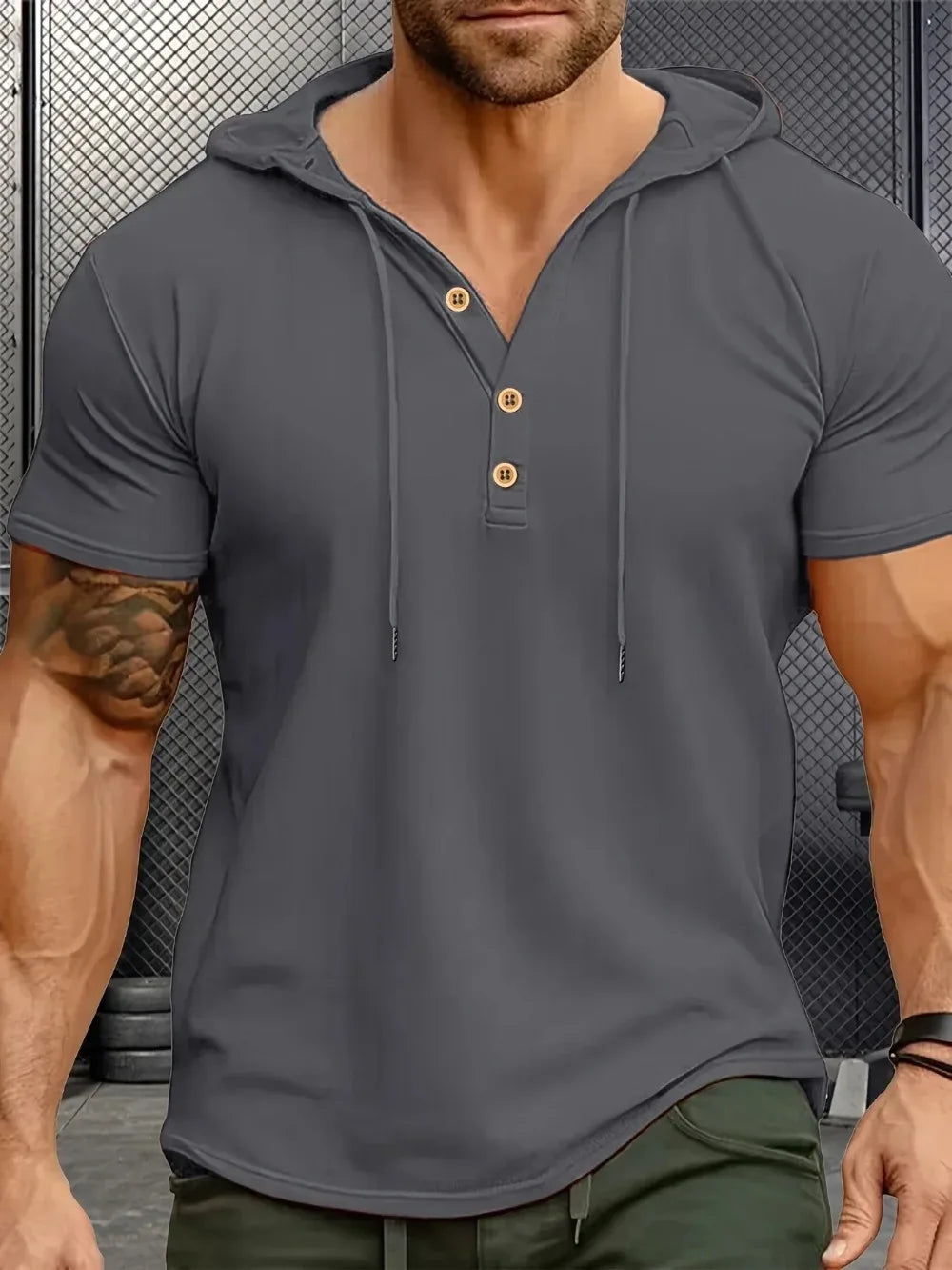 Men's Hooded Short-Sleeve Gym T-Shirt — Athletic Training Tee with Hood