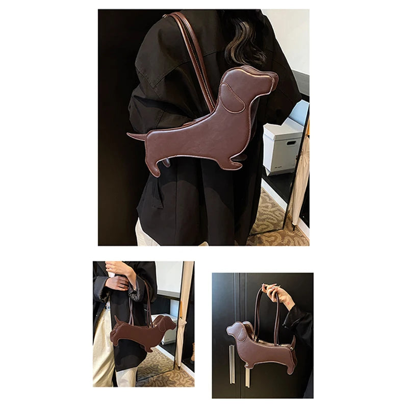 Funny Sausage Dog Kawaii Shoulder Tote Bag – Cute Creative PU Leather Handbag for Women