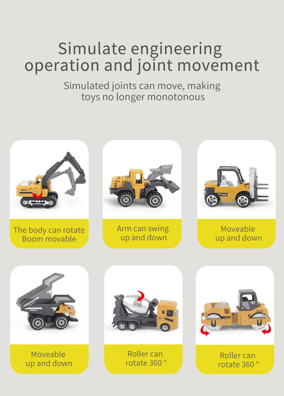 Die-Cast Construction Vehicle Toy Set – 1:64 Alloy Trucks & Excavators