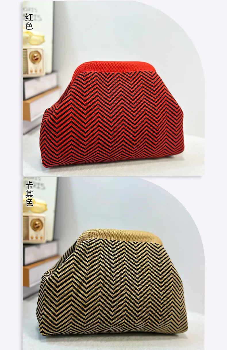 Woven Crochet Cotton Clutch Bag – Colorblock Knit Dumpling Cloud Purse for Women