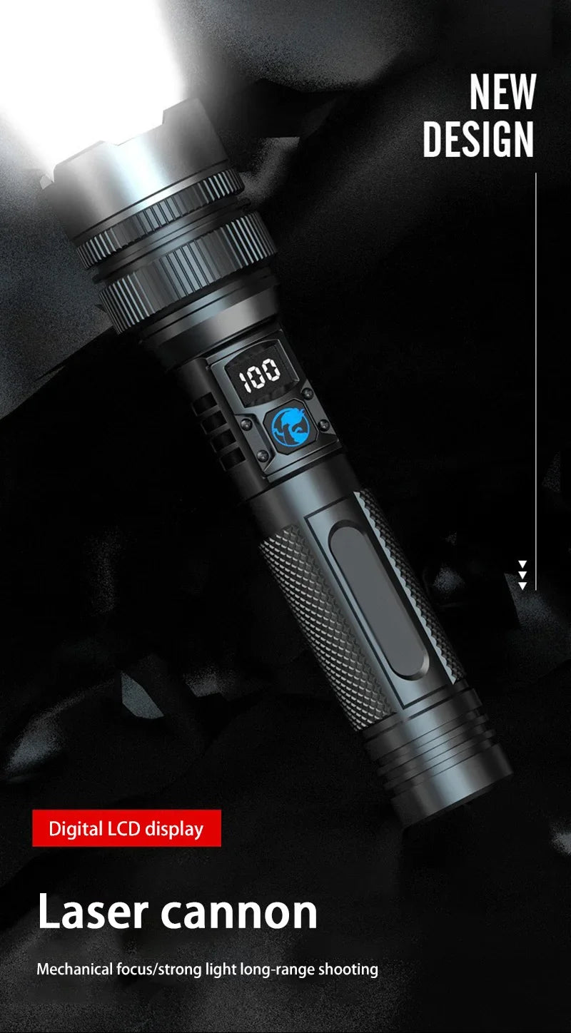Lenovo Super Bright LED Flashlight – 2000 Lumen, USB-C, Digital Display, IPX8 Waterproof, Zoomable Camping Torch