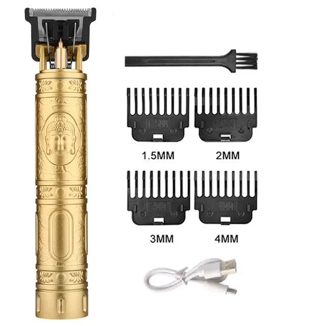 XMSJ Vintage Cordless Hair Clipper – USB Fast Charge, 85-Min Runtime, Dragon & Buddha Designs