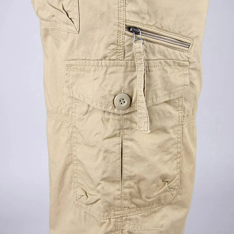 Men's Long Cargo Shorts — Multi-Pocket Military Tactical Cotton Capri Pants