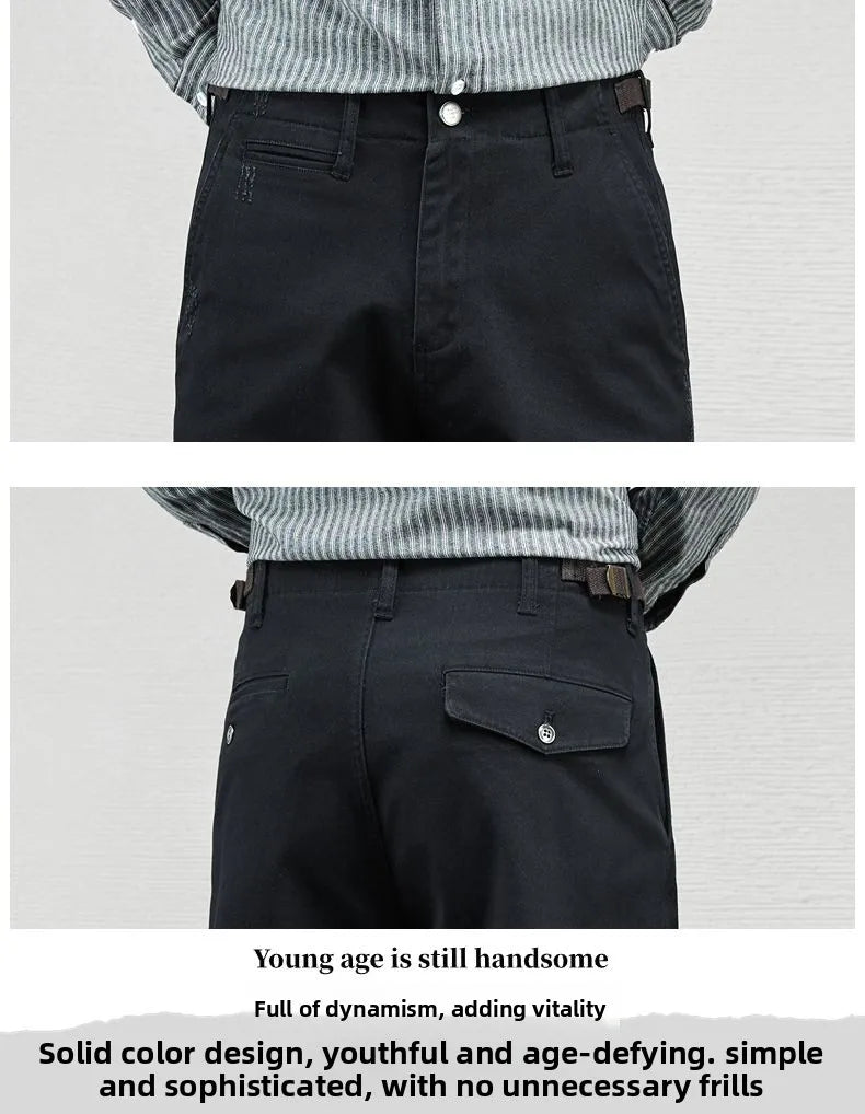 Men's Vintage Straight Leg Cotton Workwear Trousers — Loose Fit Retro Pants for Autumn & Winter
