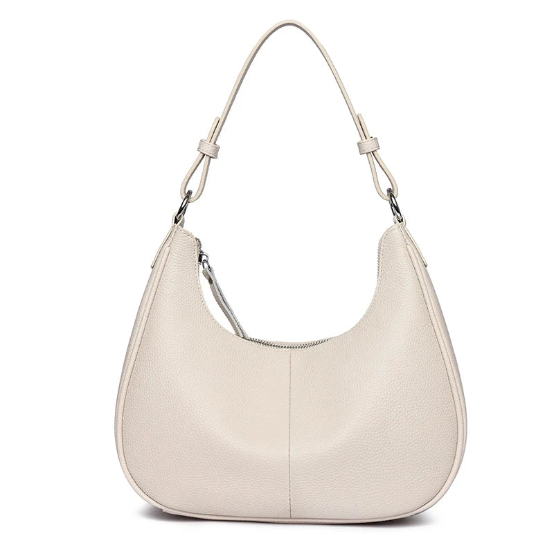 100% Genuine Cowhide Leather Half-Moon Underarm Tote Bag – Crossbody Shoulder Bag for Women