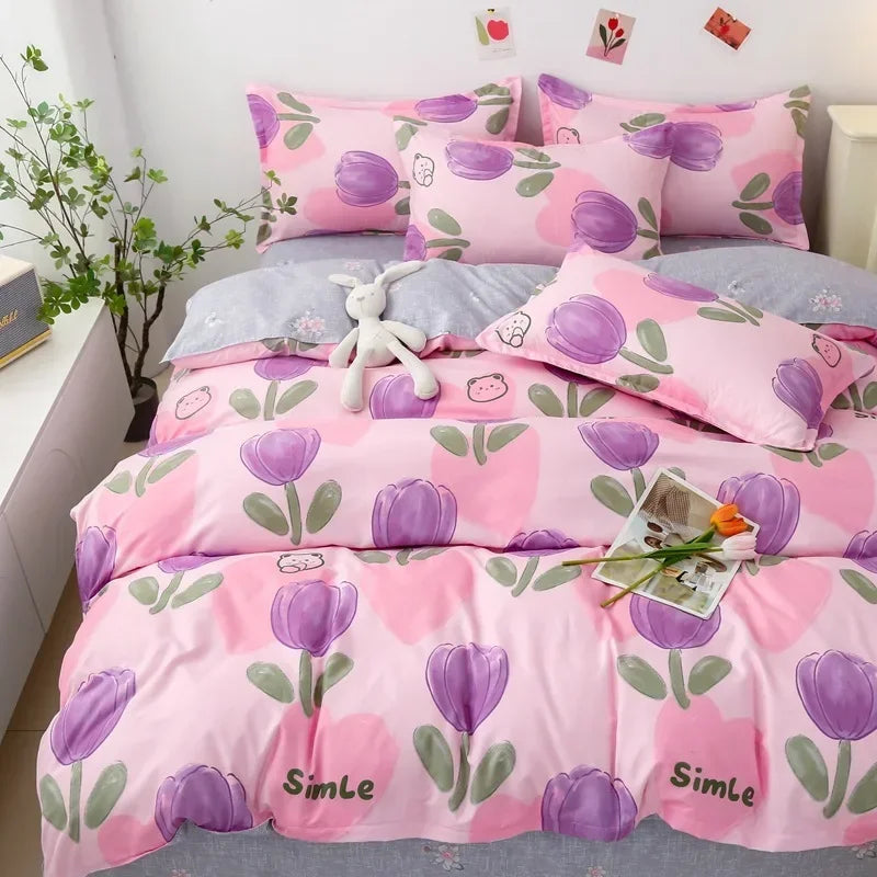 Cartoon Print Duvet Cover Set – Skin-Friendly 400TC Polyester, 3-Piece with 2 Pillowcases, 20 Designs & 4 Sizes