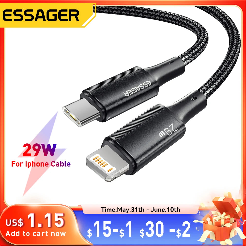 Essager USB-C to Lightning Cable — Fast Charging for iPhone & iPad