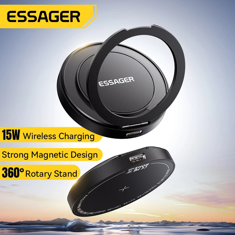 Essager 15W Magnetic Wireless Charger Pad – Fast Charging Stand for iPhone 12–17 & AirPods